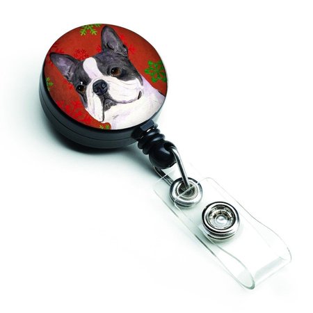 CAROLINES TREASURES Boston Terrier Red and Green Snowflakes Christmas Retractable Badge Reel SS4723BR